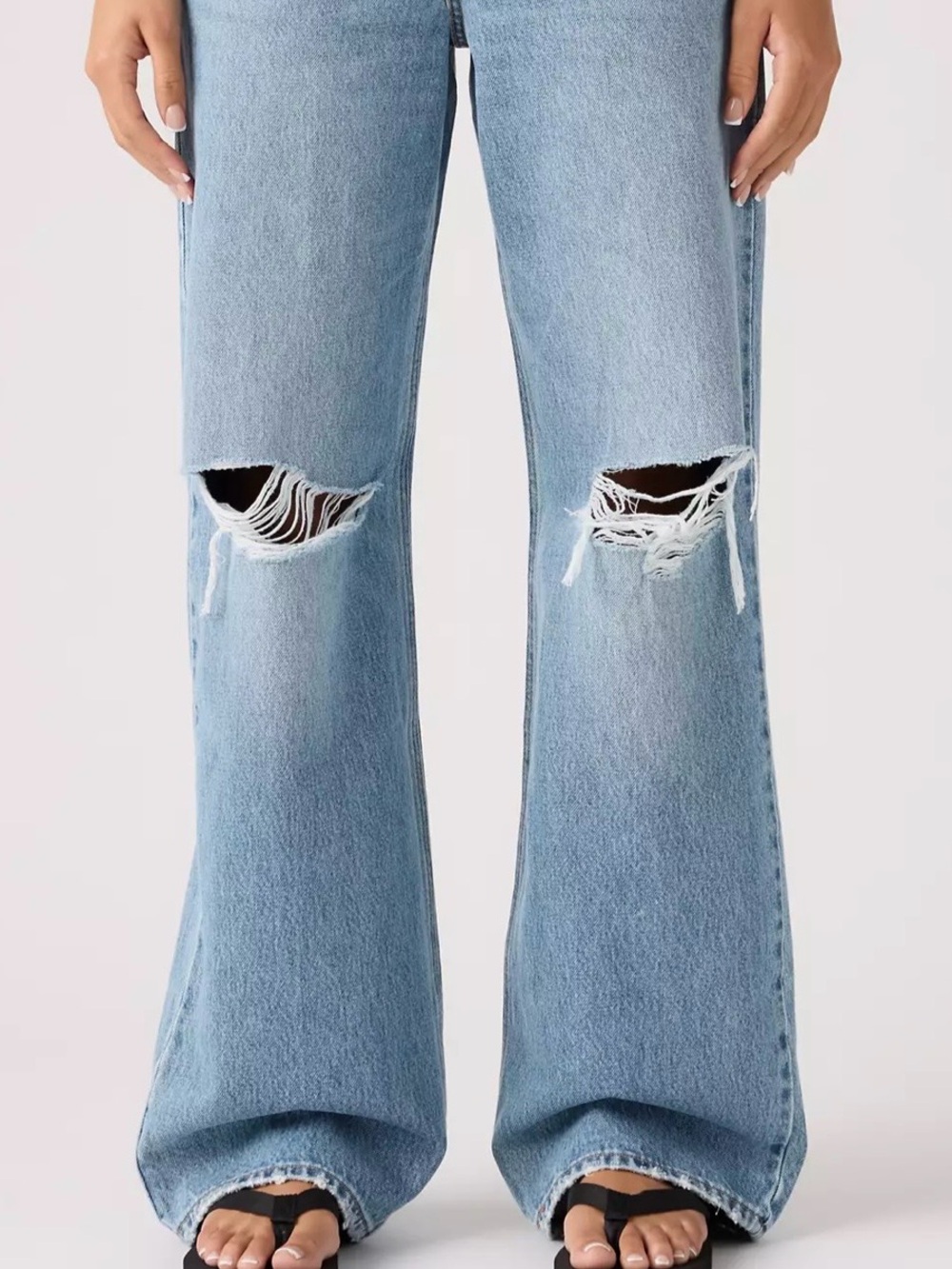 ZARA Light Blue Distressed Wide-Leg Jeans NWOT - Picture 2 of 10
